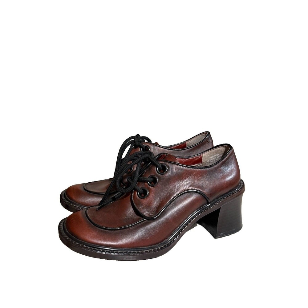 Esprit Vtg Brown Leather Chunky Square Toe Oxford Umbro Shoes, Womens 6 Y2K